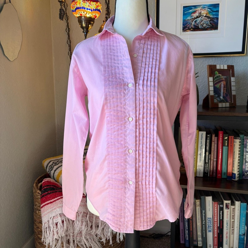 Vintage Pendleton Country Sophisticates Pink Tuxedo Blouse Pleated Front USA